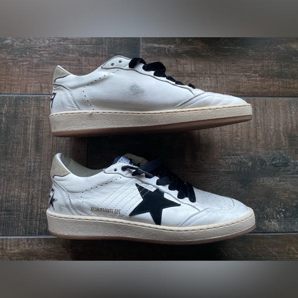 RARE! Golden Goose Ball Star distressed printed suede-trimmed leather sneakers - Picture 7 of 14
